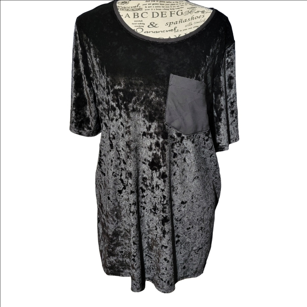 EVRI Womens Black Velvet Blouse 0X